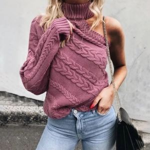 Off Shoulder Knitted Turtleneck Sweater | 0129